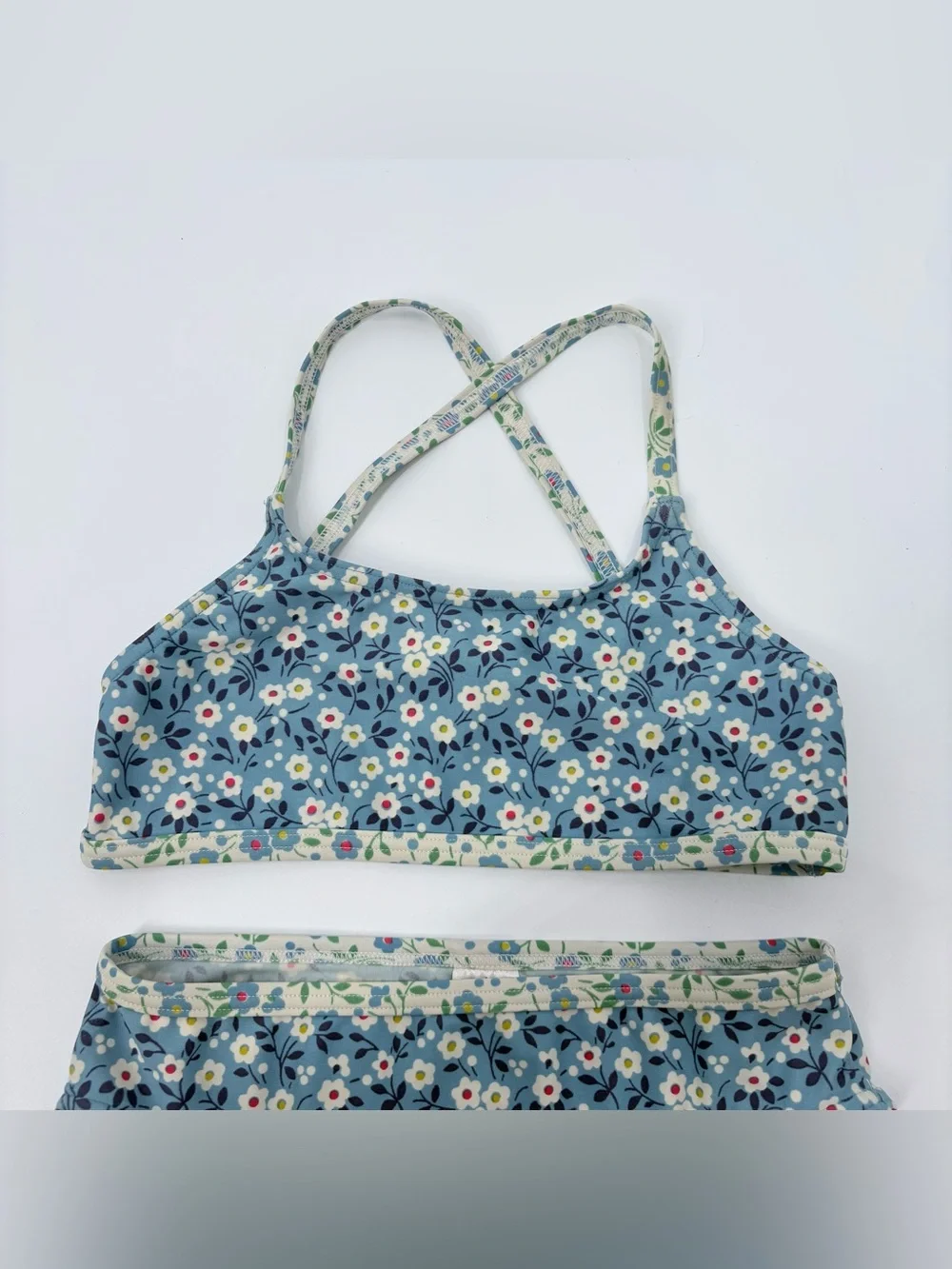Mini Boden Sapphire Blue Meadow Floral Cross Back Bikini Set